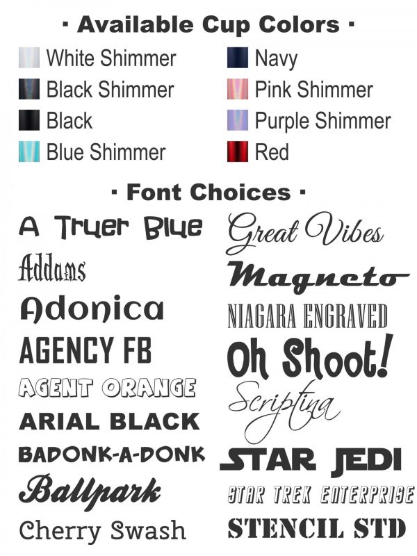 Available Fonts & Color Variations